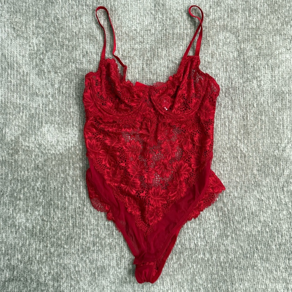 Yandy Red Lace Sheer Teddy Bodysuit Lingerie‎ Size Large